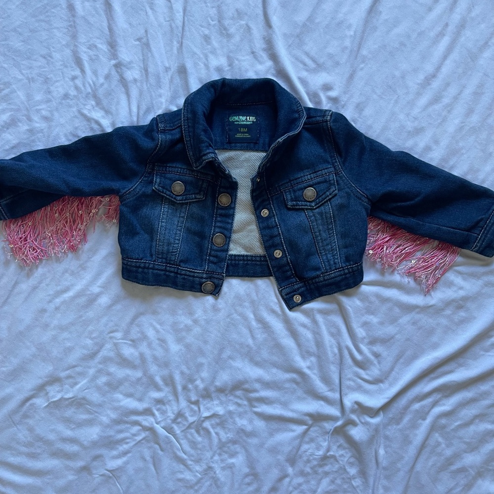 Girls' Dark Blue Denim Jacket with western fringe